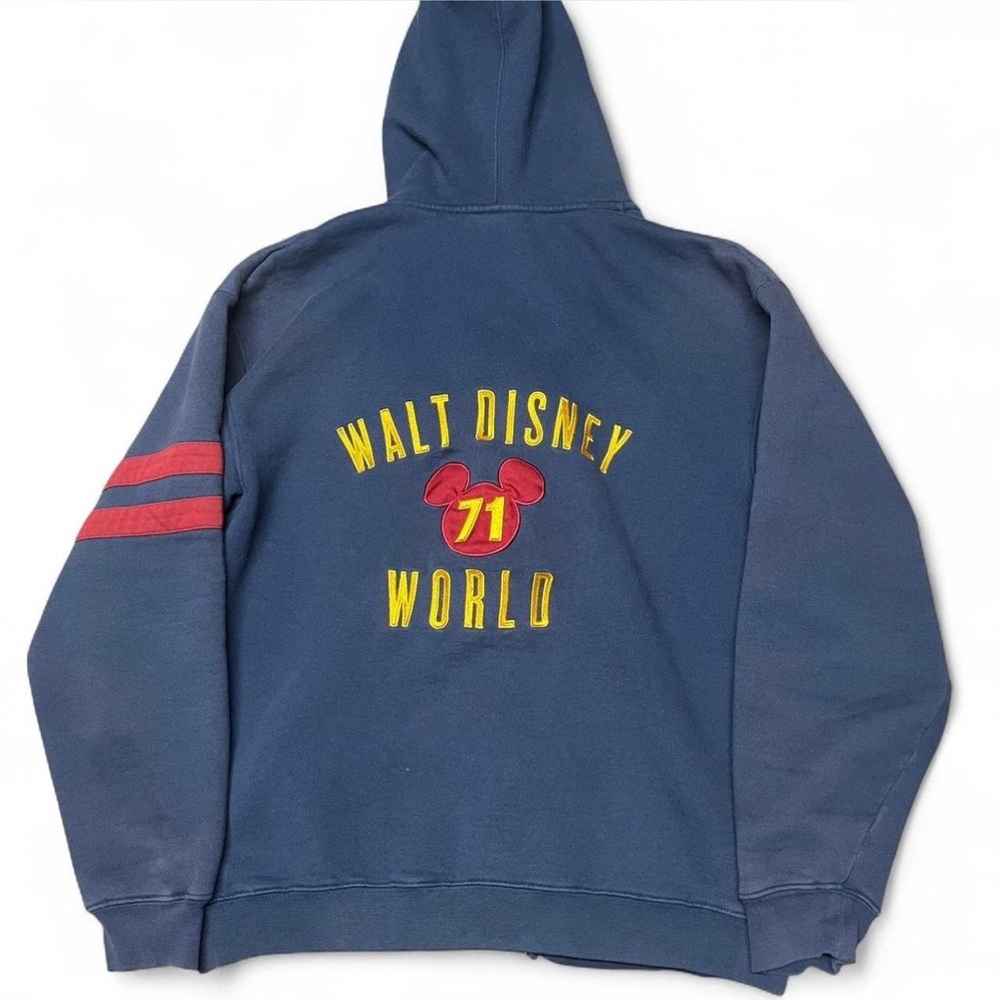 Vintage Walt Disney World Pullover Hooded Sweatshirt Mens Medium Full Zip Blue - Picture 3 of 8